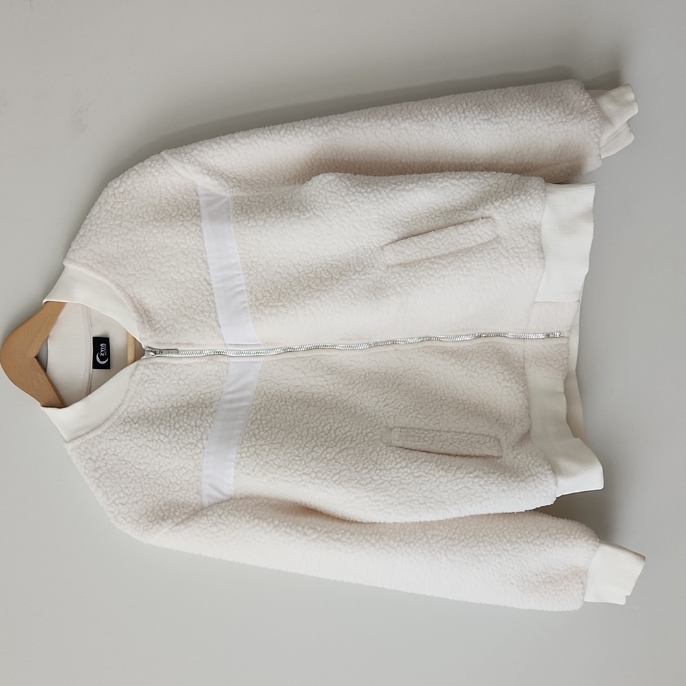 Zyia Off White Flying V Fleece Sherpa Jacket Women's Sz Medium - Picture 2 of 11